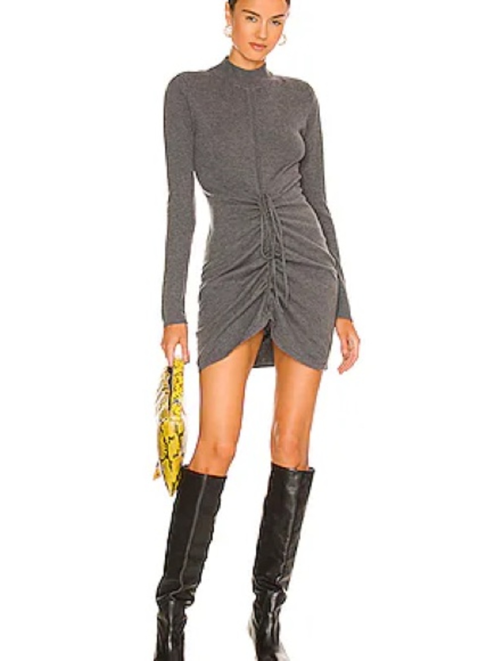 Ronny Kobo Collection Gray Long-Sleeve Ruched Mini Dress